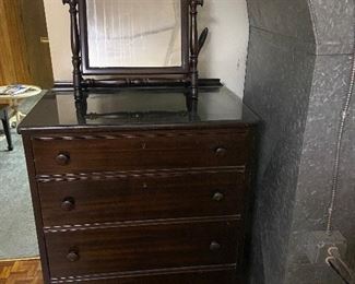 Antique chest of drawers with glass top $220 30"w x 19" d x 41"h. Mirror has sold 