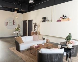 Blue Dot Strut coffee table shown in a home setting.54“l x 20“w x 14“h.  Retails $699 plus tax and shipping.  Asking $450