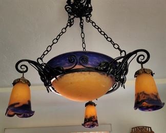 Vintage Art Deco Chandelier with Muller Freres glass shades