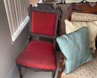 Antique American, Eastlake Style Parlor Chair, ca. 1890, walnut with original finish; modern upholstery