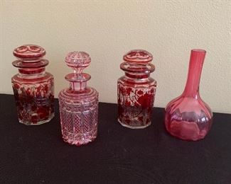 Vintage Red Glass, Red Glass Decor, Red Cut to Clear Glass
