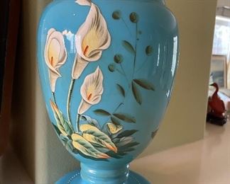 Blue Painted Vase with Calla Lillies