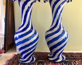Blue and White Striped Vase Set