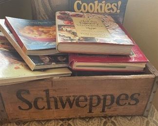 Vintage Wood Soda Box, Cookbooks