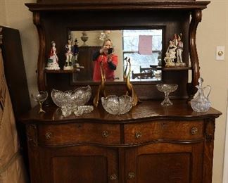 Antique late 1800's Oak Sideboard with Mirror 48"L x 78"H x 22"W