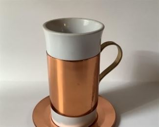 Copper/ Ceramic White Mug set 4 
