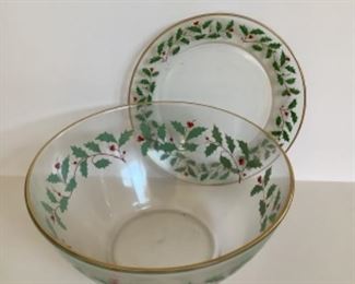 Holly glass bowl/plate set