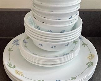 Item 33:  Set of Corelle Dishes:  $26                                                                        5 dessert bowls, 6 soup bowls, 7 salad plates, 8 dinner plates