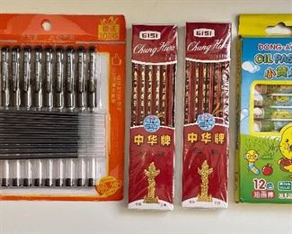 Item 42:  Lot of pens, pencils & oil pastels:  $12