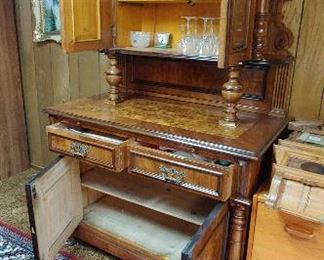 Bavarian solid hardwood hand carved buffet cabinet