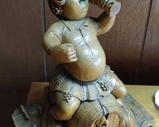 Bavarian solid wood carved boy/bar art