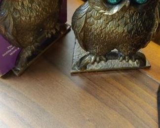 Vintage brass owl bookends