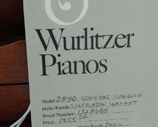 Wurlitzer Model 2840 piano