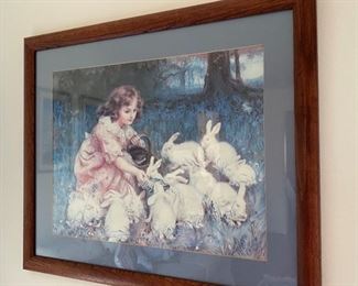 Girl Feeding Rabbits print.