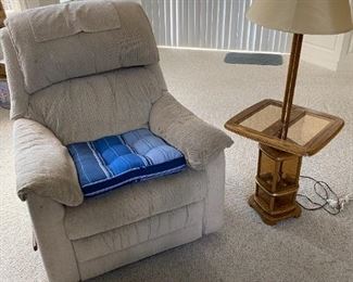 Recliner and table lamp.