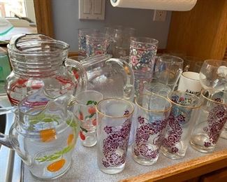 Vintage pitchers and glasses.