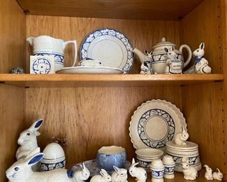 Blue and white dishes.