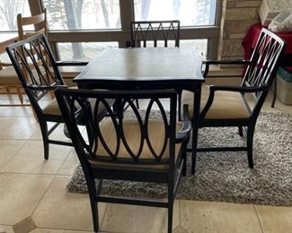 Vintage Leather top Card Table and 4 Chairs 