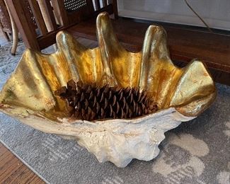 Huge Gold Leaf Painted Clam Shell 28” x 15”