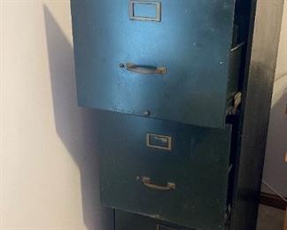 Vintage Metal 3 Drawer Green File Cabinet,