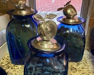 Cobalt blue canisters with pewter tops
