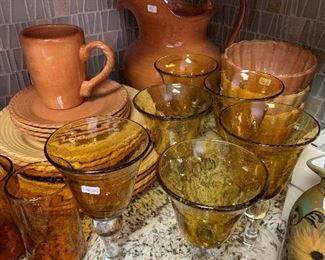 Amber stemware and porcelain dish set