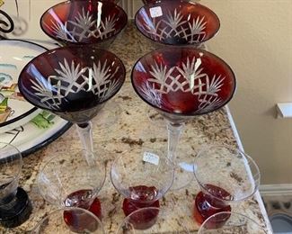 Ruby cut to clear stemware