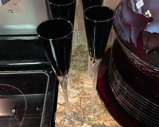 Ebony cordials with clear twisted stems