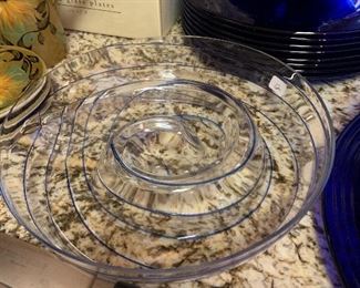 clear and trimmed with cobalt blue serving dish, unique!