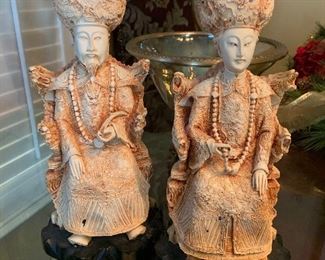 "faux" ivory pair of Chinese emperor and empress, lovely detail 