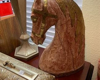 wooden horse with brass trim, made in India
