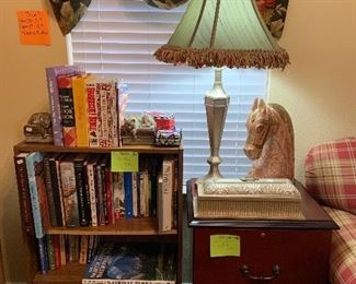books, file cabinet, shelf, lamp