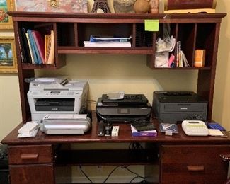 office desk with built in file drawers and cubby, perfect for home office