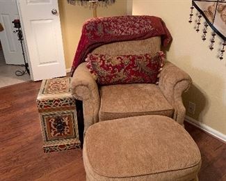 upholstered chair and ottoman by Mayo