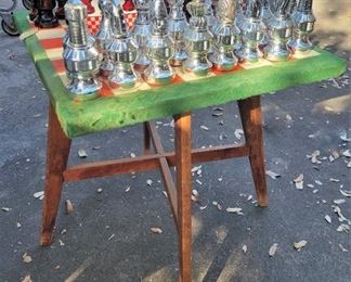 Avon bottle chess set (complete) with homemade game table