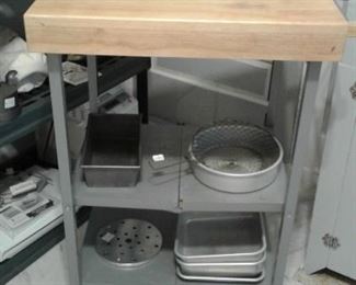ROLLING BUTCHER BLOCK CART AND BAKING PANS