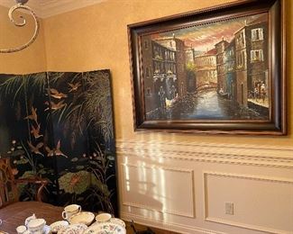 Coromandel screen and oil painting