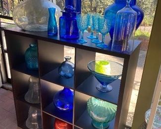 Large colored bottles & demijohn