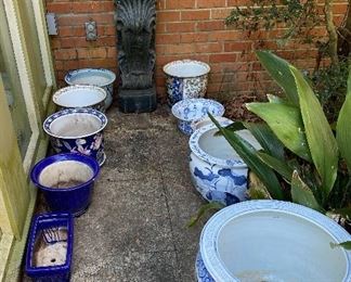 Collection of blue and white planters