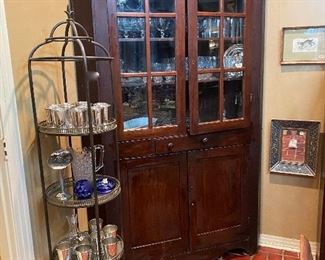 Walnut Corner cabinet , iron stand sold
