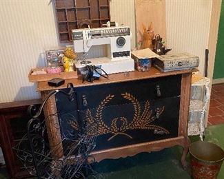 Painted 3 drawer chest, singer sewing machine