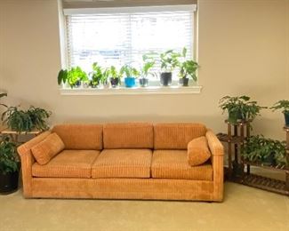 Gorgeous Vintage Plush Chenille MCM Morgan Hershman Sofa on casters. Excellent condition & lightweight for easy transportation. 