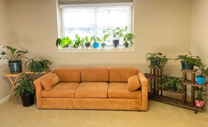 Gorgeous Vintage Plush Chenille MCM Morgan Hershman Sofa on casters. Excellent condition & lightweight for easy transportation.