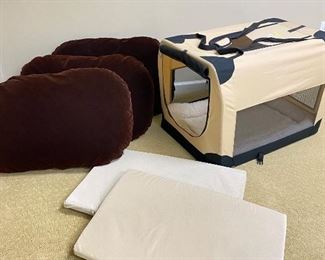 Doggie  carriers & beds,  beautiful velvet sleepers & pillows. Like new, I would sleep on them!