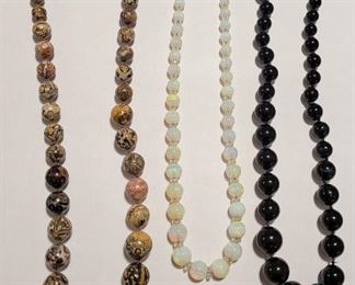 Vintage Opal Necklace, Onyx Necklace, Jasper Necklace
