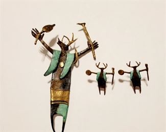 Signed Bill Worrell Bronze Pendant Shaman Warrior 3" 