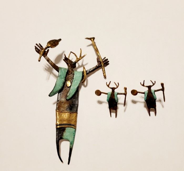 Signed Bill Worrell Bronze Pendant Shaman Warrior 3" 