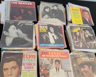 Large Elvis, Beatles, Rolling Stones 45s record collections 