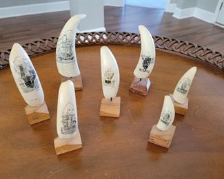 Antique Whale teeth Scrimshaw collection signed Dias and more