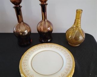 Italian Glass Decanters, Aynsley England China, Ball & Claw Bitters Bottle 